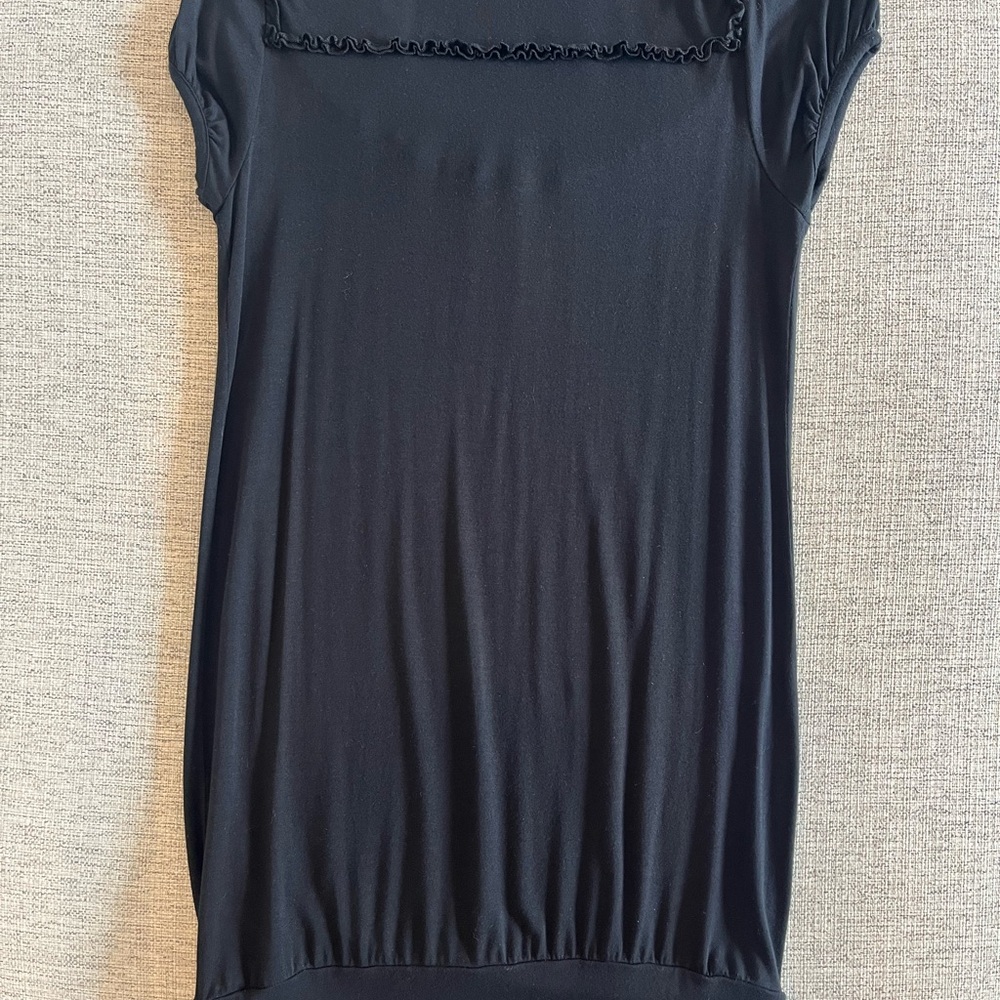 Kensie Black Fitted Ruffled Midi Dress